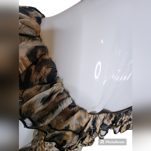 Cheetah Leopard Ruffle Baby Doll Sheer Romantic Nighty Nightgown Sexy Adorable - Picture 11 of 15